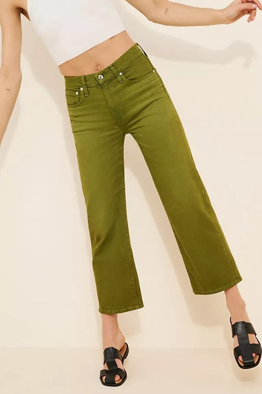EDWIN Jeans SZ 25 NEW Wide Leg Ankle Crop Green Pea Olive High Rise Denim NWOT